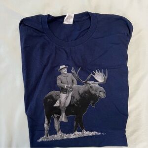 Hanes Navy Teddy Roosevelt Riding a Bull Moose Graphic Men's T-Shirt